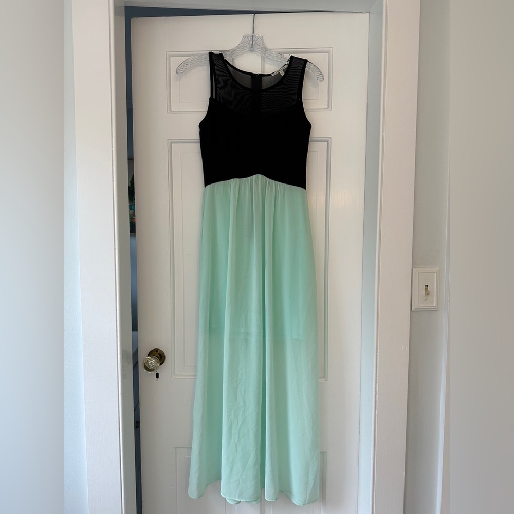 Charlotte Russe Maxi Dress in Black and Semi Sheer Mint Size Medium